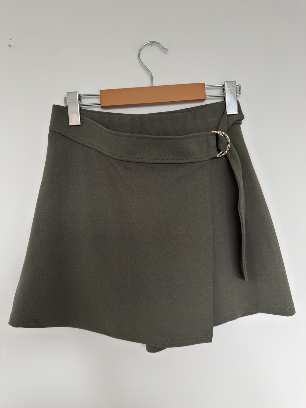 BN Olive Green A-Line Wrap Mini Skirt with Buckle